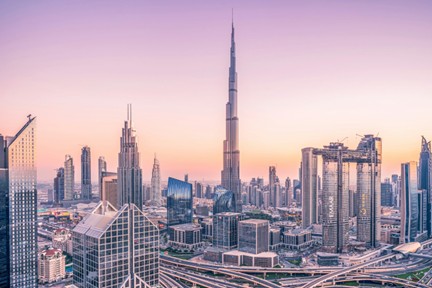 Dubai skyline with towers under construction